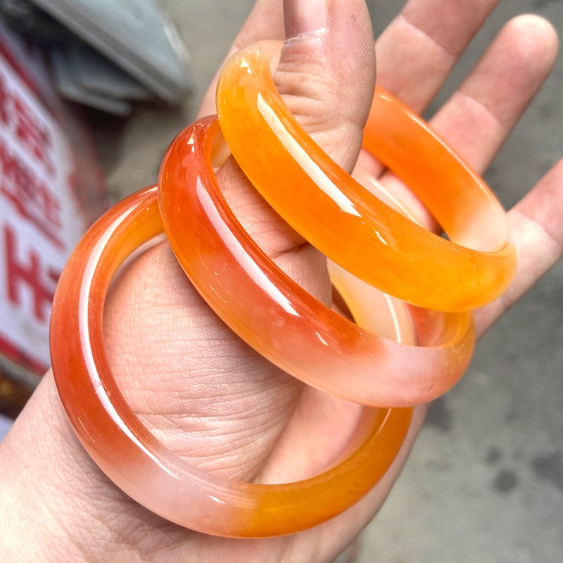 56-64mm Natural orange jade Jadeite Jade Bangle Bracelet