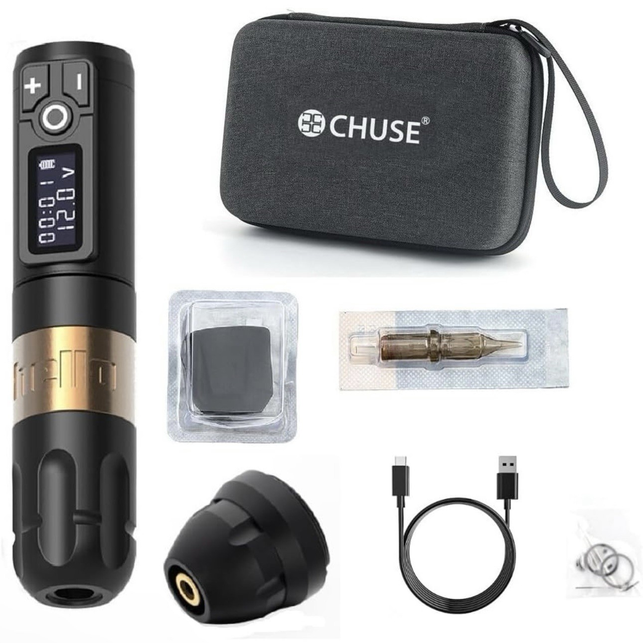 NEW Wireless Rotary Tattoo Machine Pen PMU (Black/Gold)