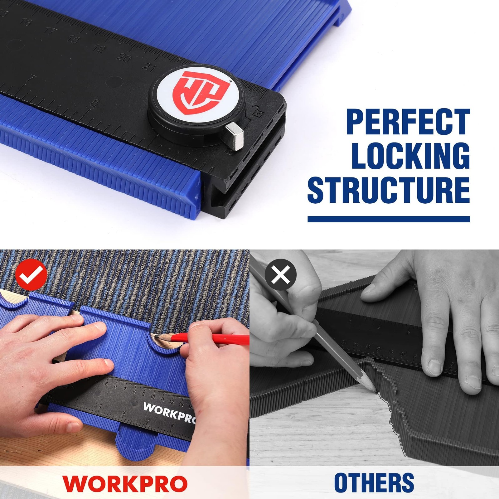 WORKPRO Connectable Contour Gauge (10+10 Inch), Profile Duplicator with Lock,...