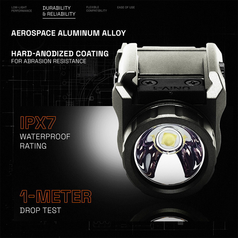 GRITR Compact Weapon Light w/ Tungsten Finish for Pistols & Rifles
