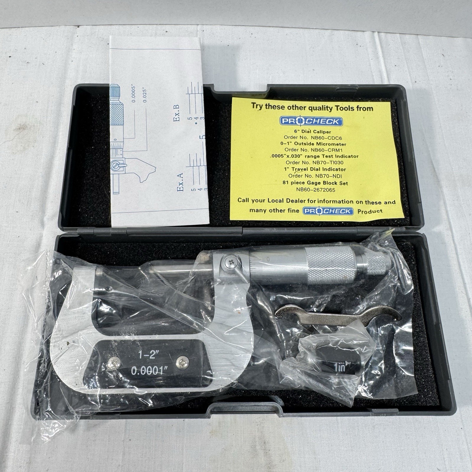 Procheck Outside Micrometers Chrome Plate 1-2" x 0.0001" NB60CRM2 New Open Box