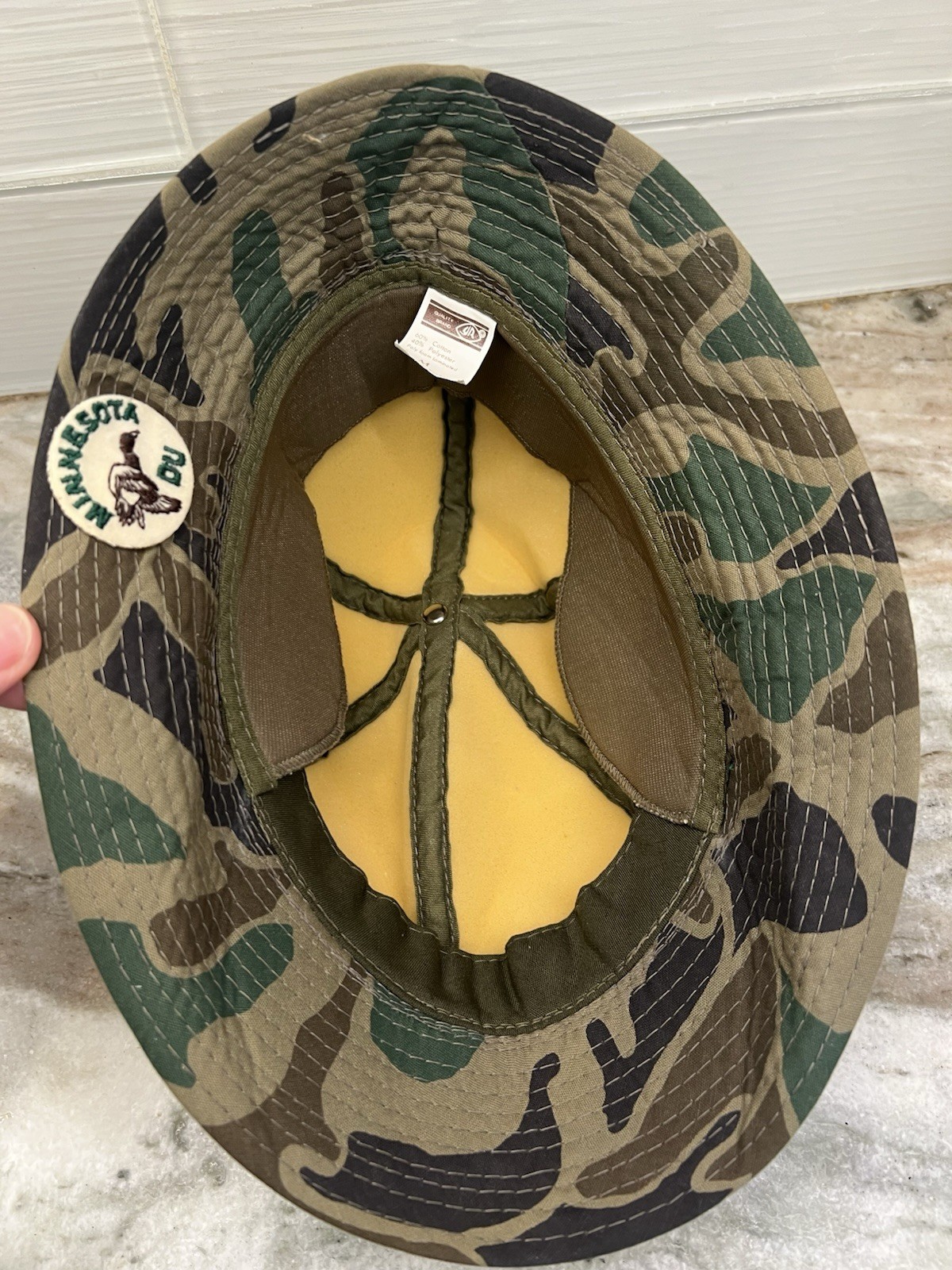 Vintage Camo Bucket Hat Boonie Cap YA Foam Lined Korea Wide Brim Ear Covers Med