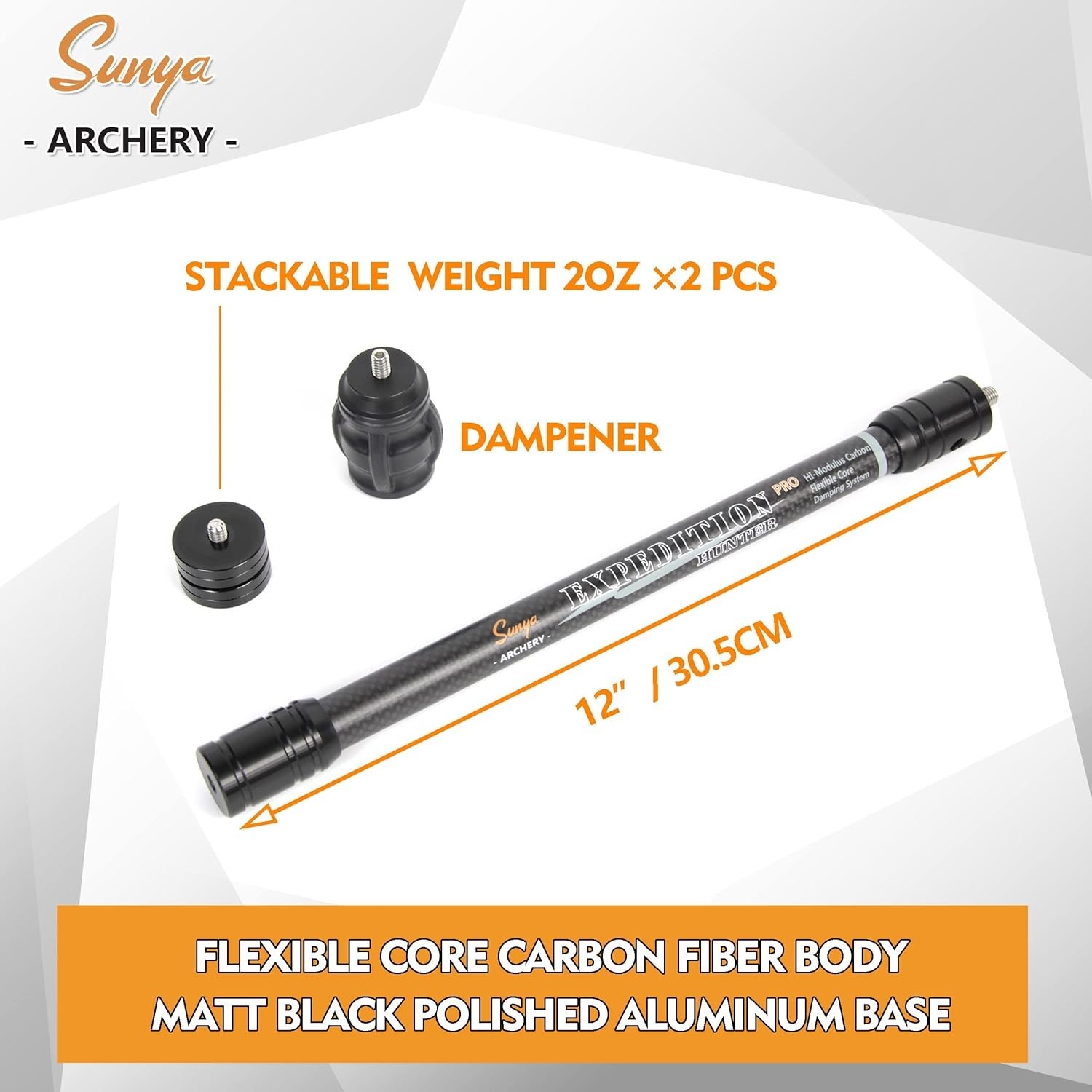 Lightweight 12" Archery Bow Stabilizer for Compound Bow with Adjustable Weights