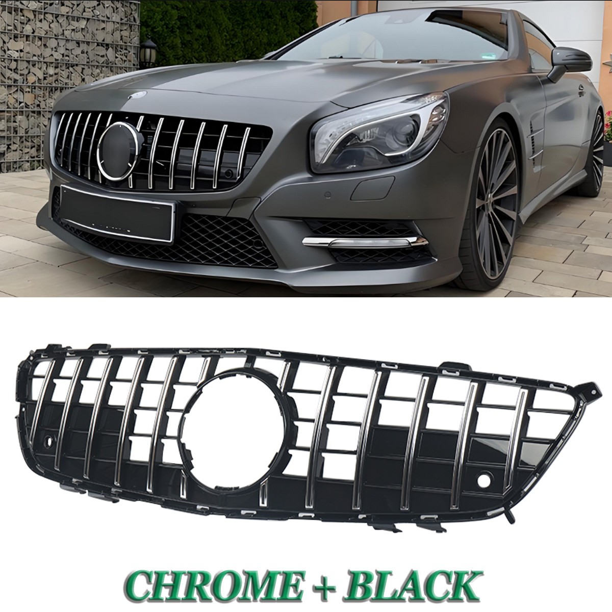 GT Style Grill For 2012 2013-2016 Mercedes R231 SL500 SL550 Front Grille Chrome