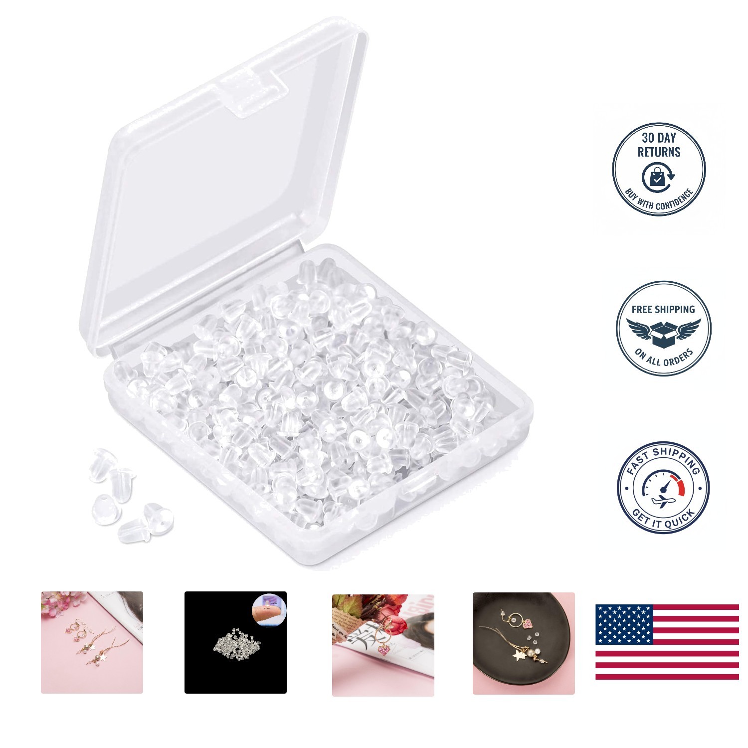 1200  Silicone Earring Backs - Lightweight & Easy to Use Clutch Stoppers