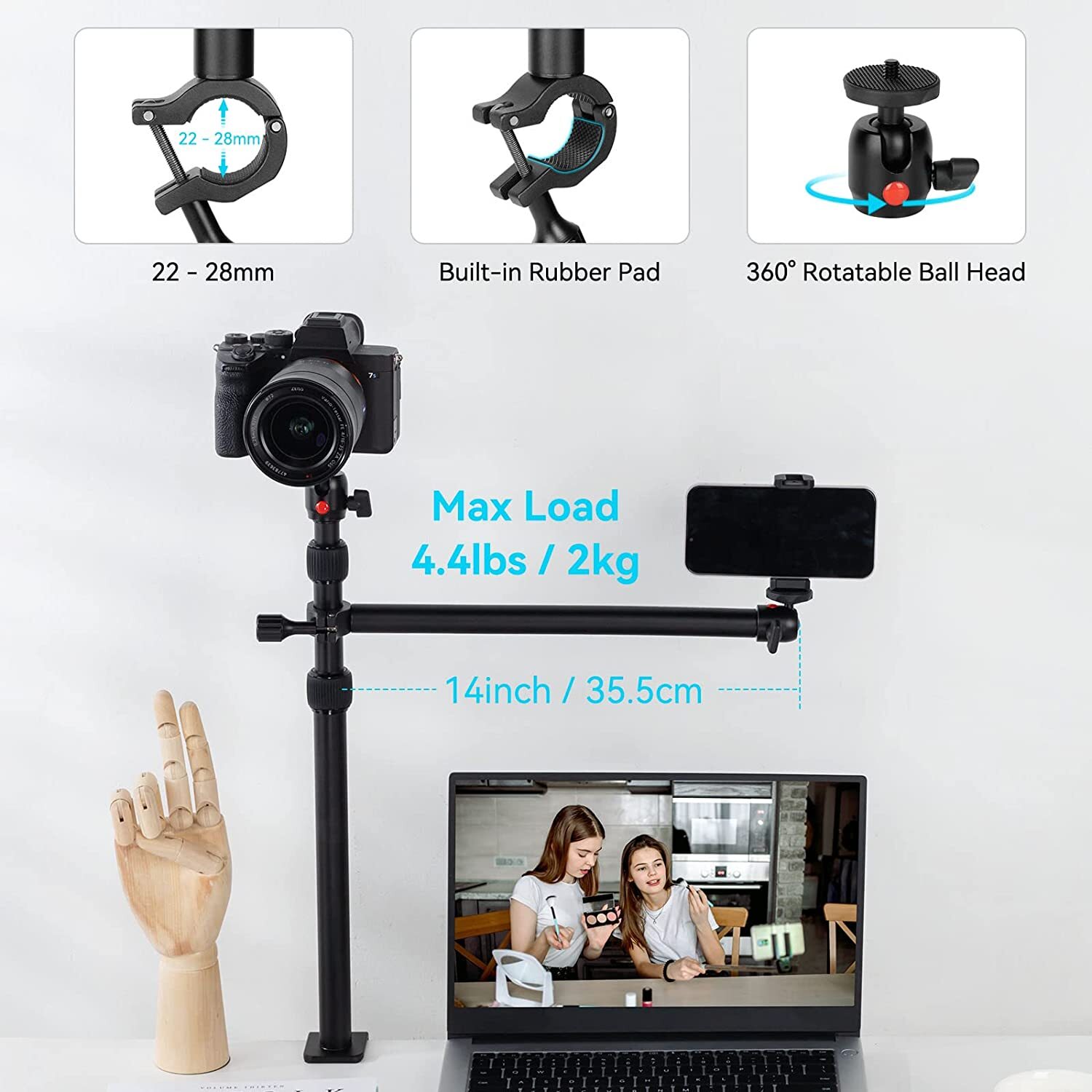 SmallRig Camera Desk Mount Table Stand Ball Head & Magic Arm Max Load 10KG-3992