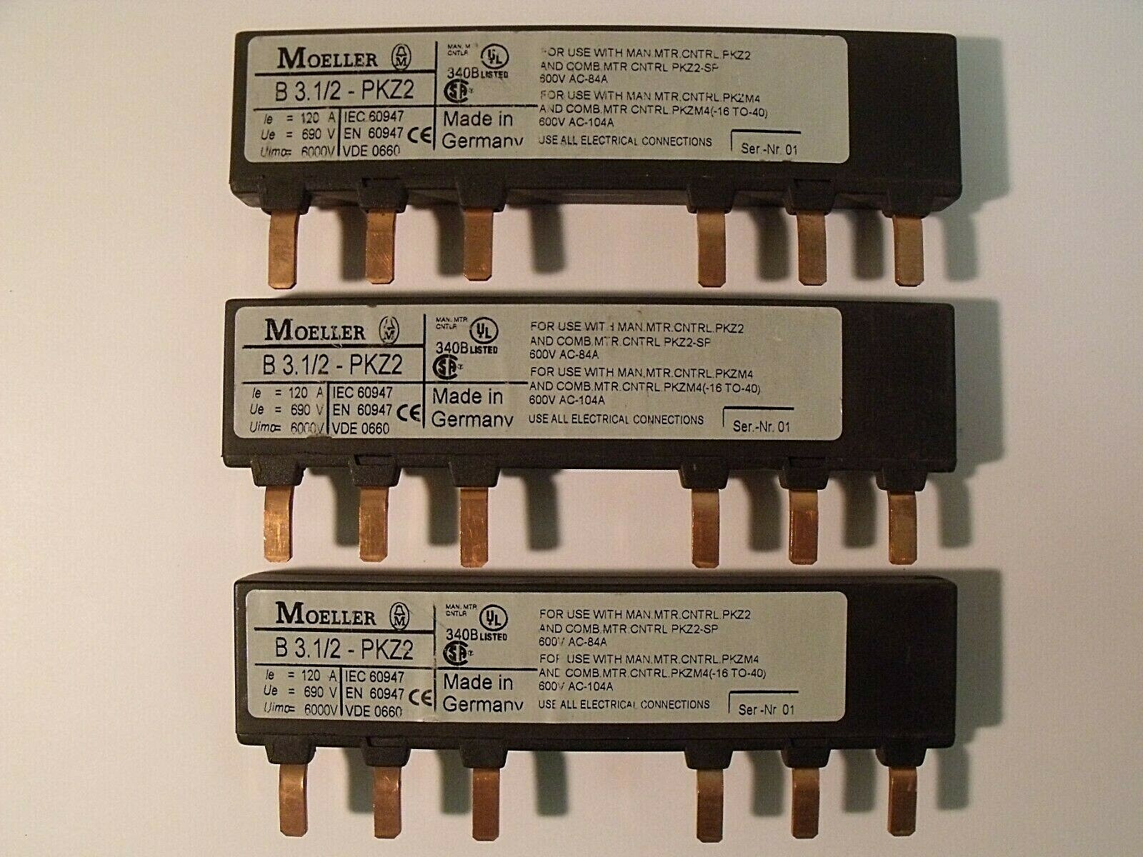 (3) New Moeller B3.1/2-PKZ2 3 Position Buss Bars
