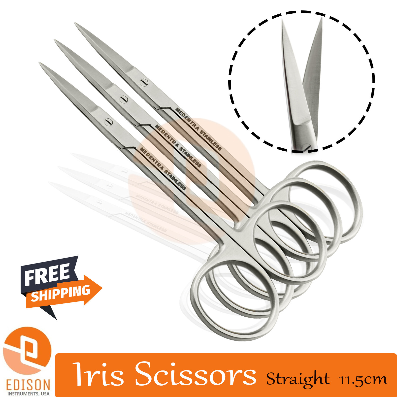 3Pcs Iris Scissors Straight 11.5cm Delicate Tissue Dissect Surgical Instruments