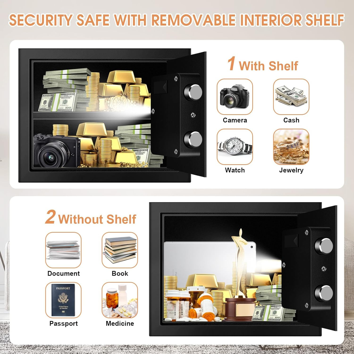 1.2 Cub Small Fireproof Safe for Home Use, Digital Home Safe Fireproof Waterproo