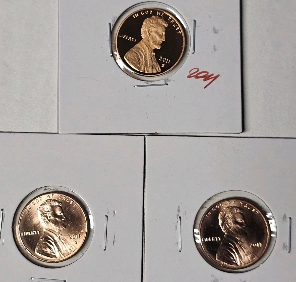 2011 P D S Lincoln Shield Cent Year Set Proof & BU US 3 Coin Lot