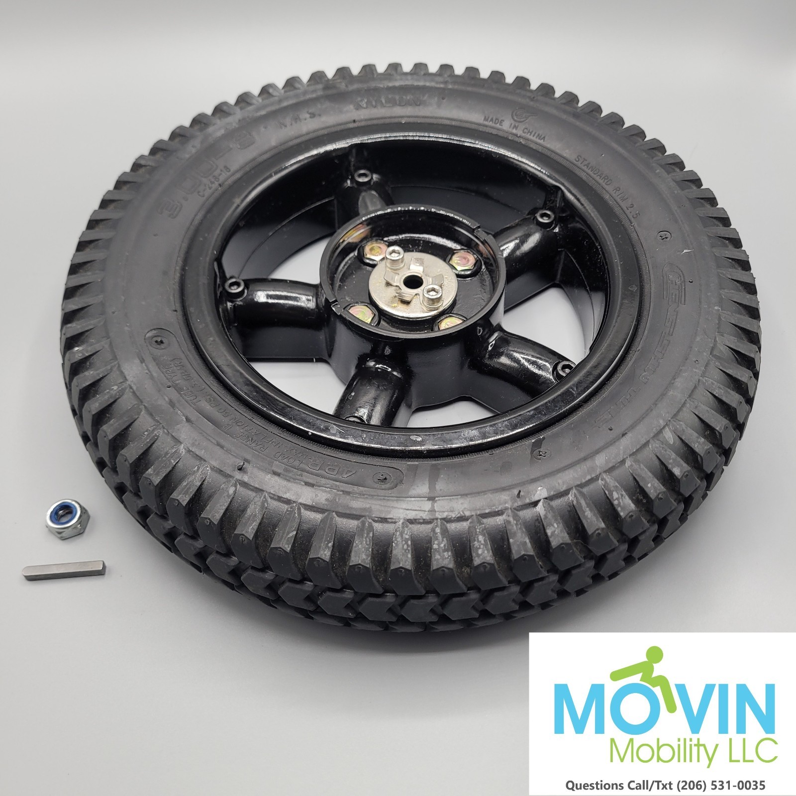Flat Free Drive Tire and Wheel Assembly in Black for Shoprider XLR 14 Wheelchair
