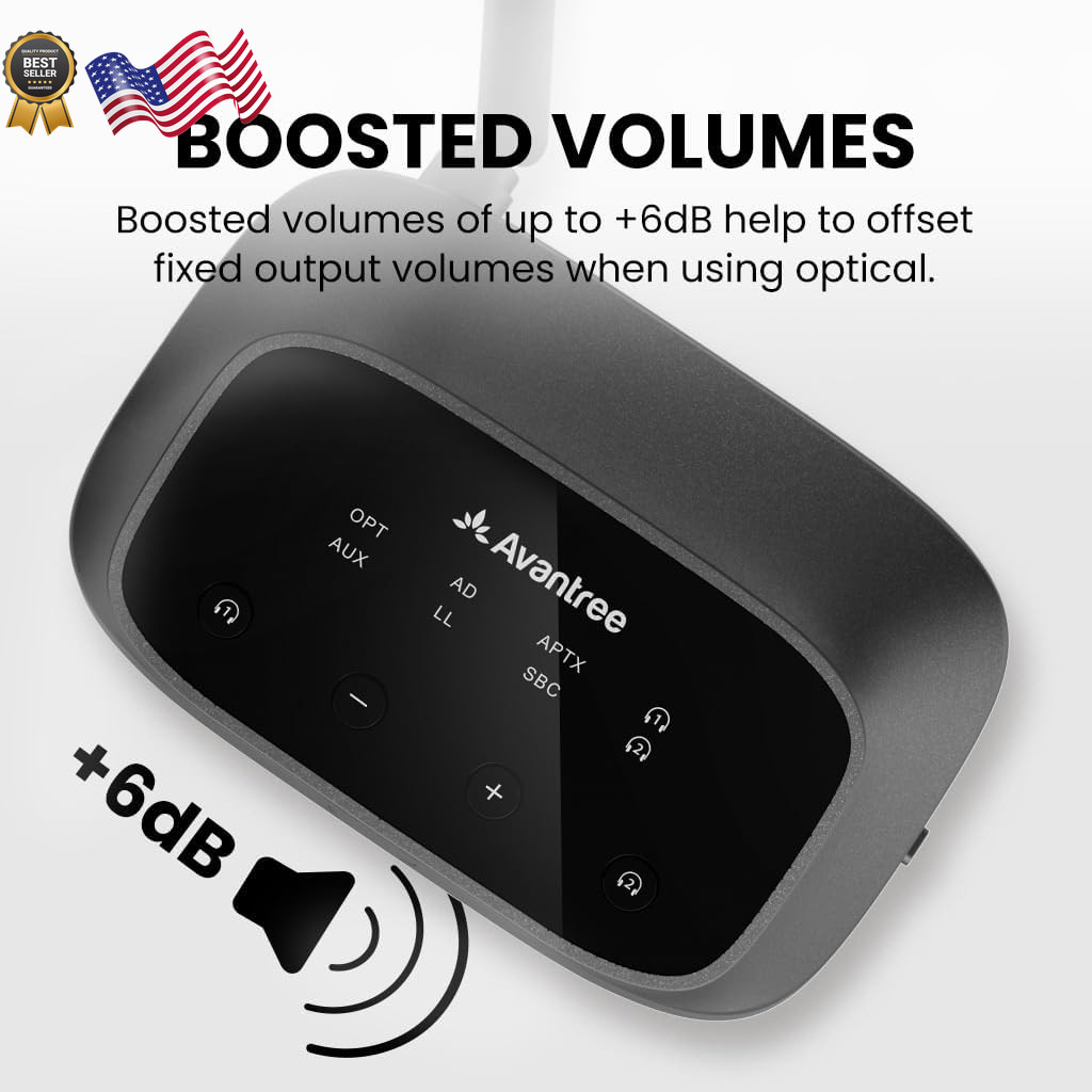 Avantree Oasis Plus 2 Bluetooth Transmitter for TV with Remote Volume Control