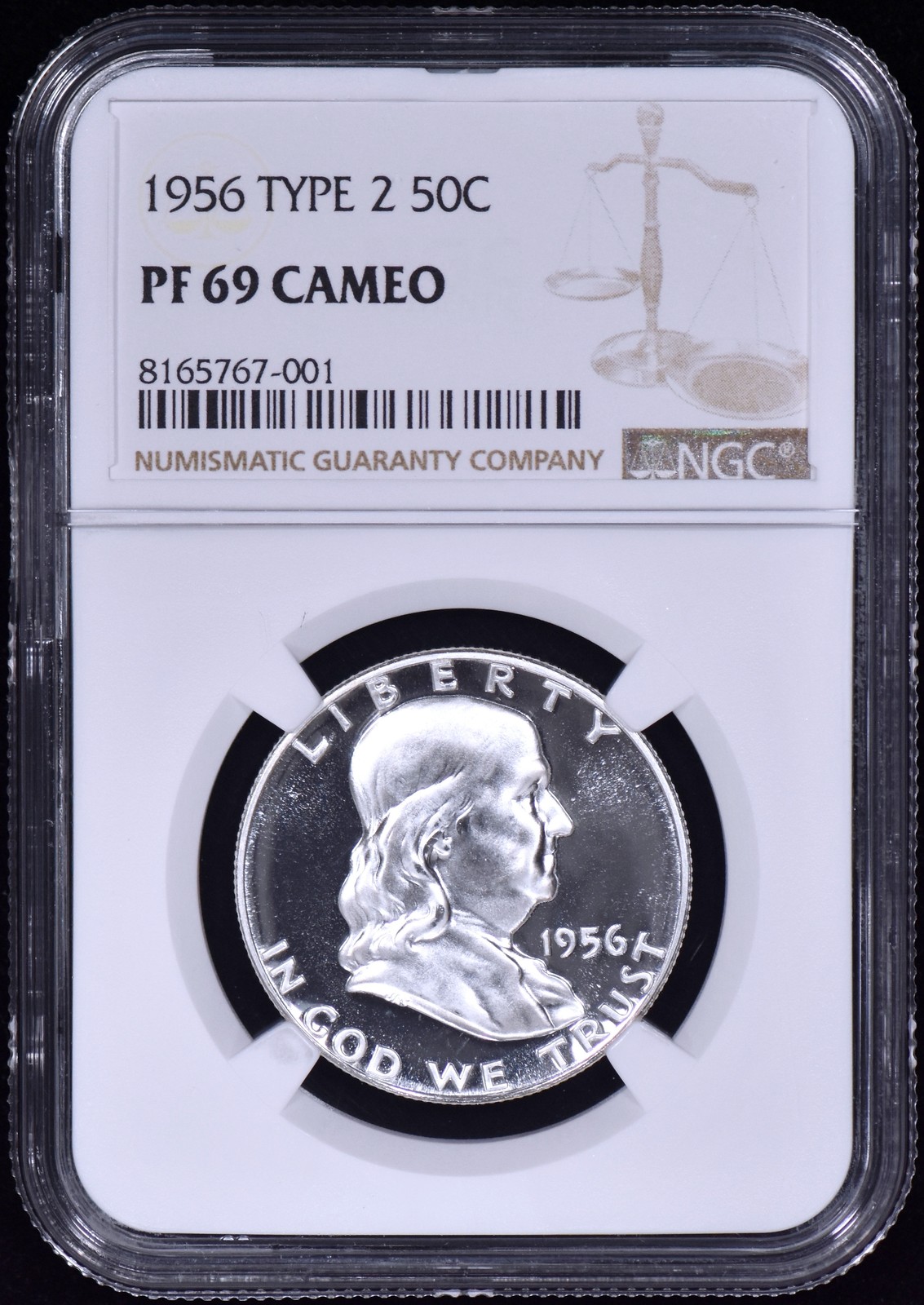 1956 Type 2 Proof Franklin Half Dollar 50c NGC PF 69 CAMEO 100% White/Spotless!