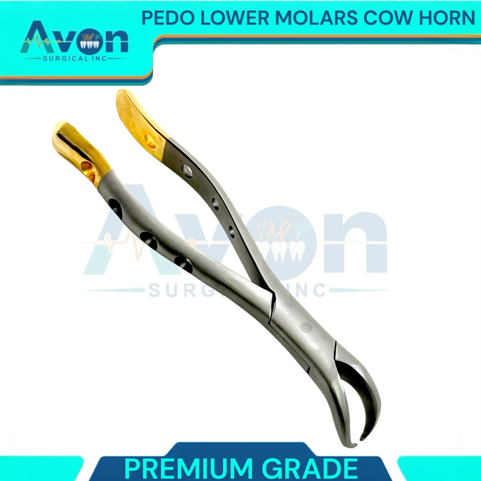 Pedo Tooth Molar Extraction Forceps #23S Cow Horn Beak, Gold Tip Handle 1pc