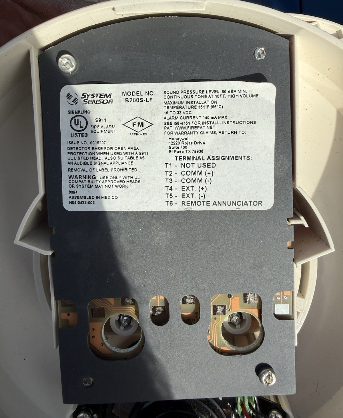 System Sensor B200S-LF Detector Base for Open Area Protection