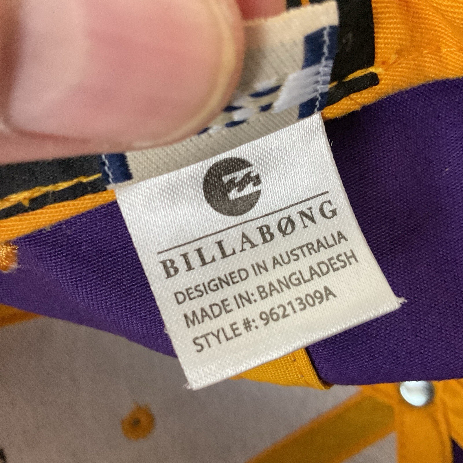 Billabong Purple/Yellow 3D Logo 6 Panel SnapBack Ball Hat/Cap One Size