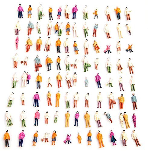 Airlxf 100PCS HO Scale Tiny People Set - Mixed Painted Plastic Figur