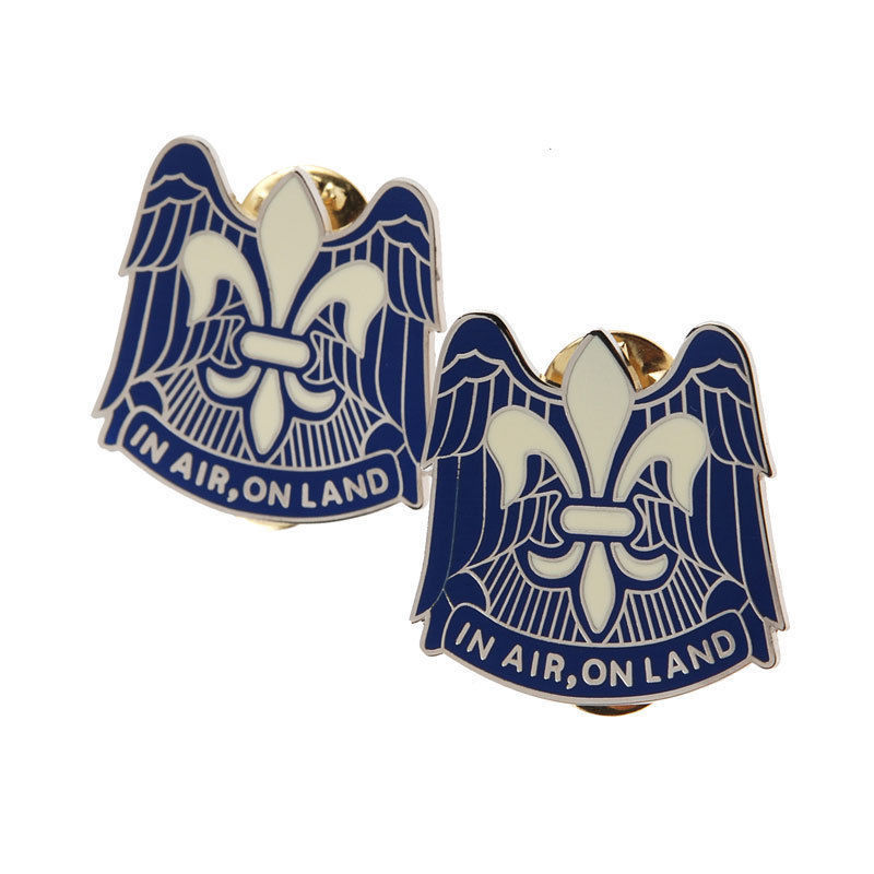 PAIR OF US 82ND AIRBORNE DIVISION "IN AIR ON LAND" METAL PIN BADGE