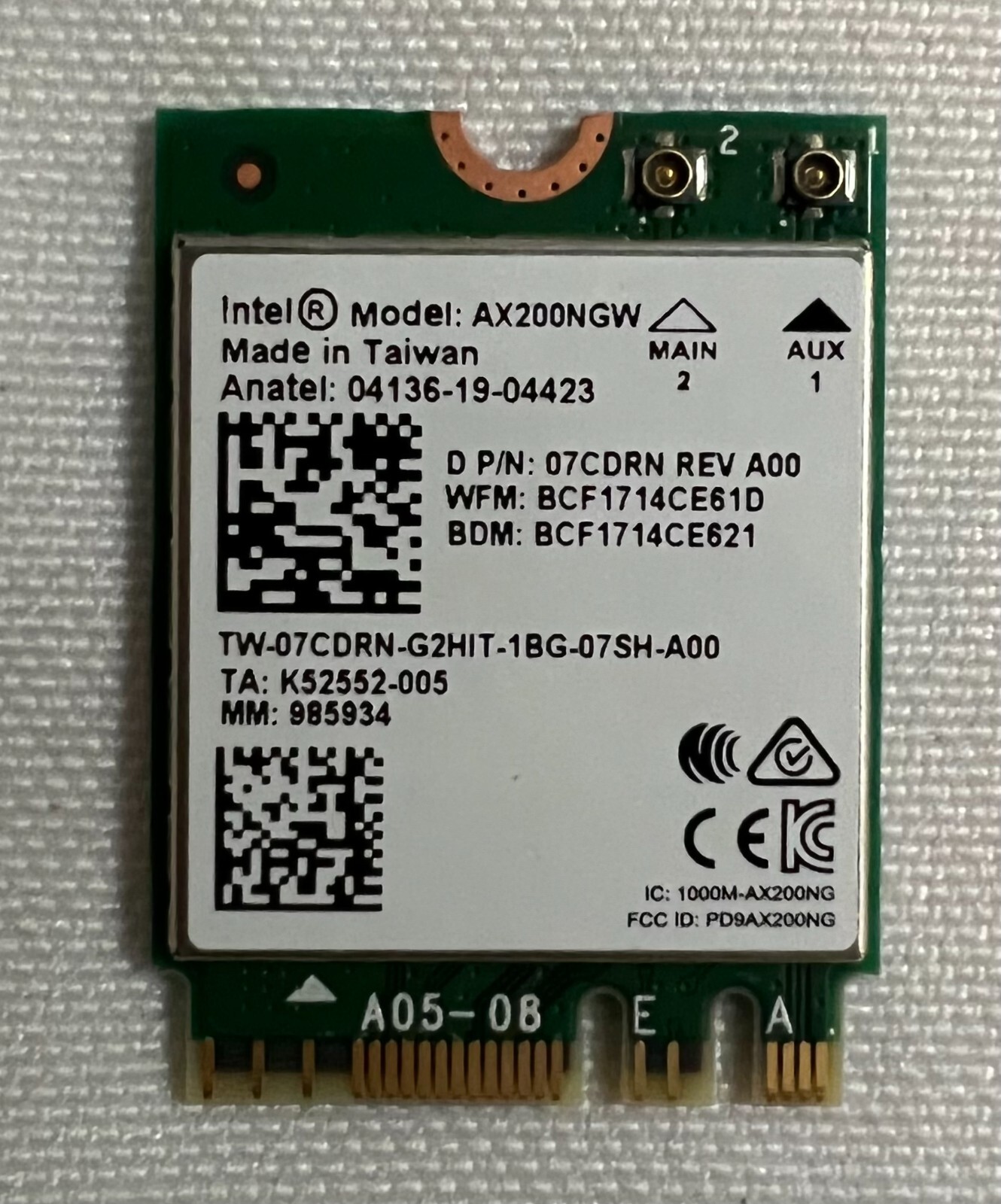 Intel WiFi 6 AX200 AX200NGW Wireless Card 802.11ax 160MHz Bluetooth 5.2
