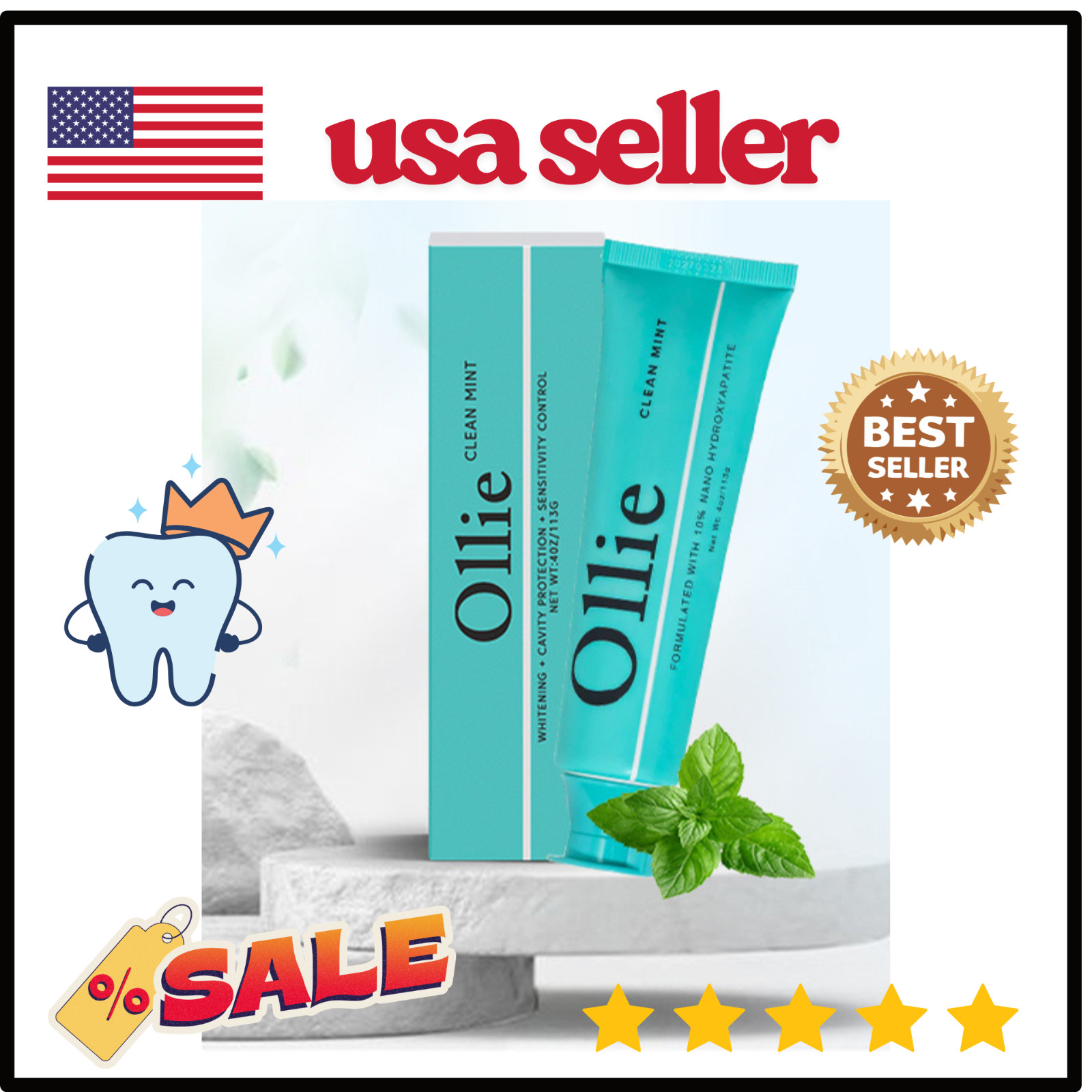 Ollie 10% Nano Hydroxyapatite Toothpaste 4oz - Fluoride Free Sensitive Whitening