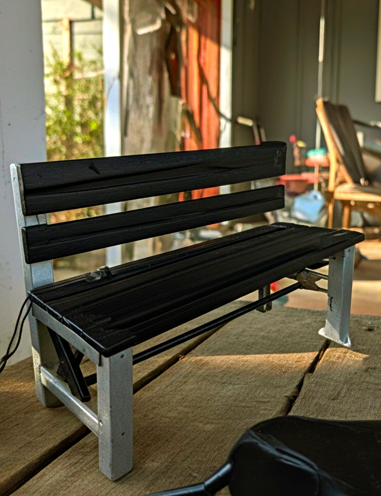 Wood Bench with Backrest, Brown/White, 64x32 in, 35 in H, Wood Frame