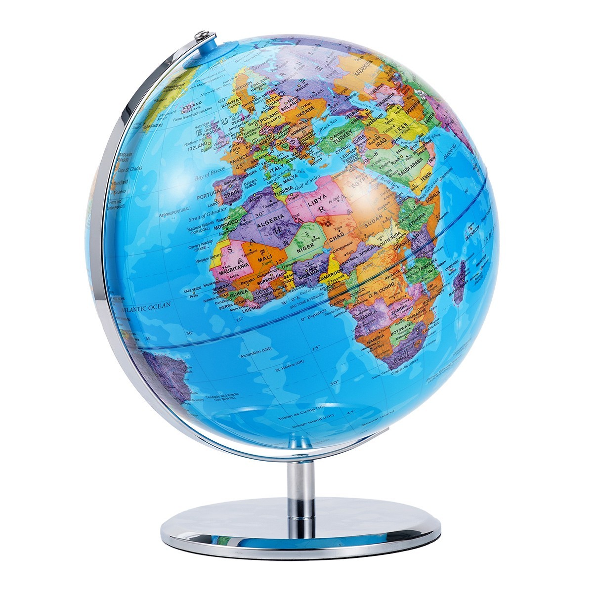 10'' World Map Globe On Metal Base Tabletop Rotating Earth Globe Educational
