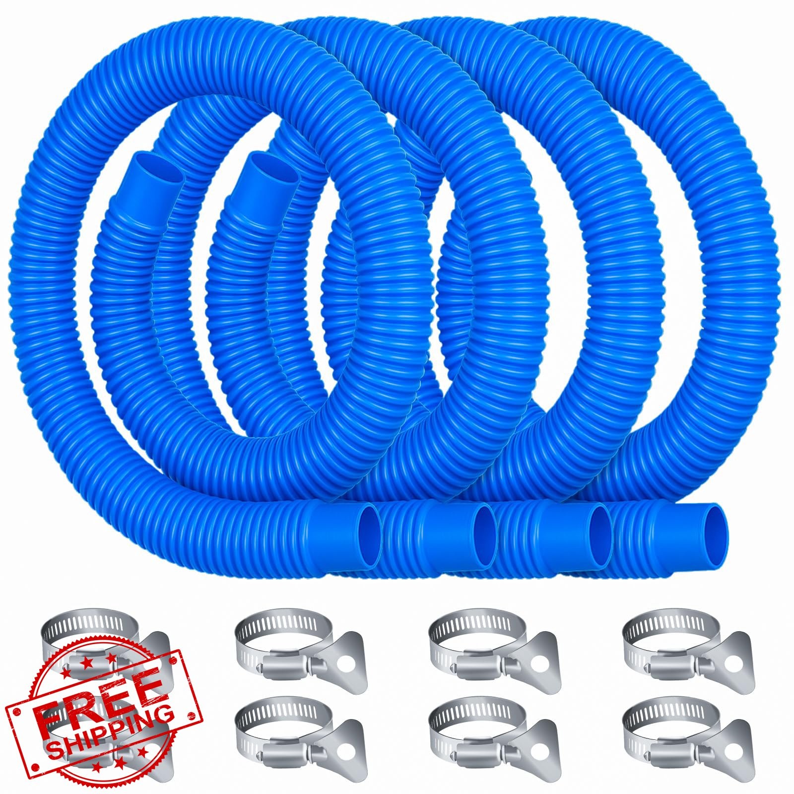 Homyplaza 4pk Pool Hoses 1-1/4"x59" for Intex Filter Pump, 8 Clamps