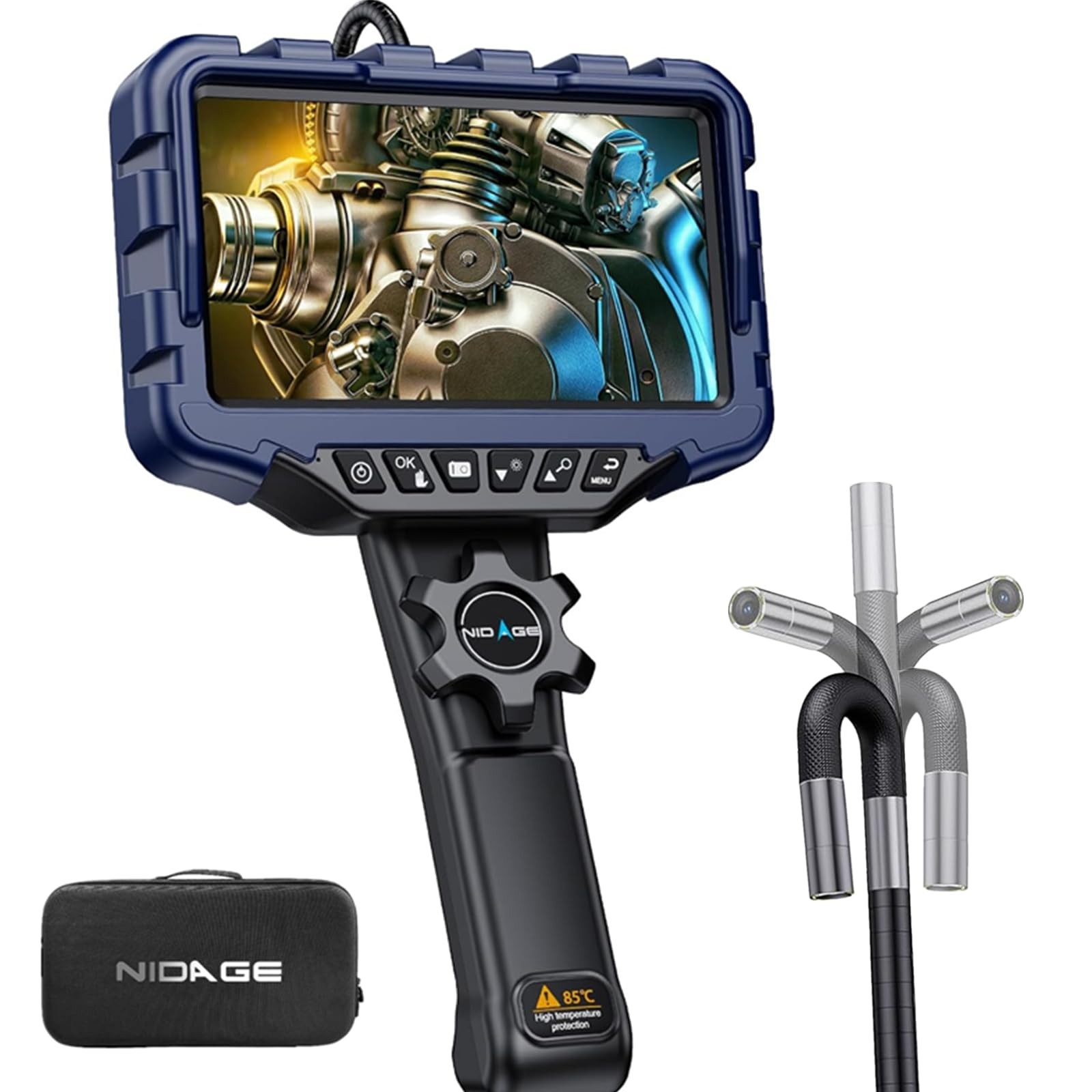 NIDAGE Two-Way Articulating Endoscope Camera with Light 7'' IPS Borescope wit...