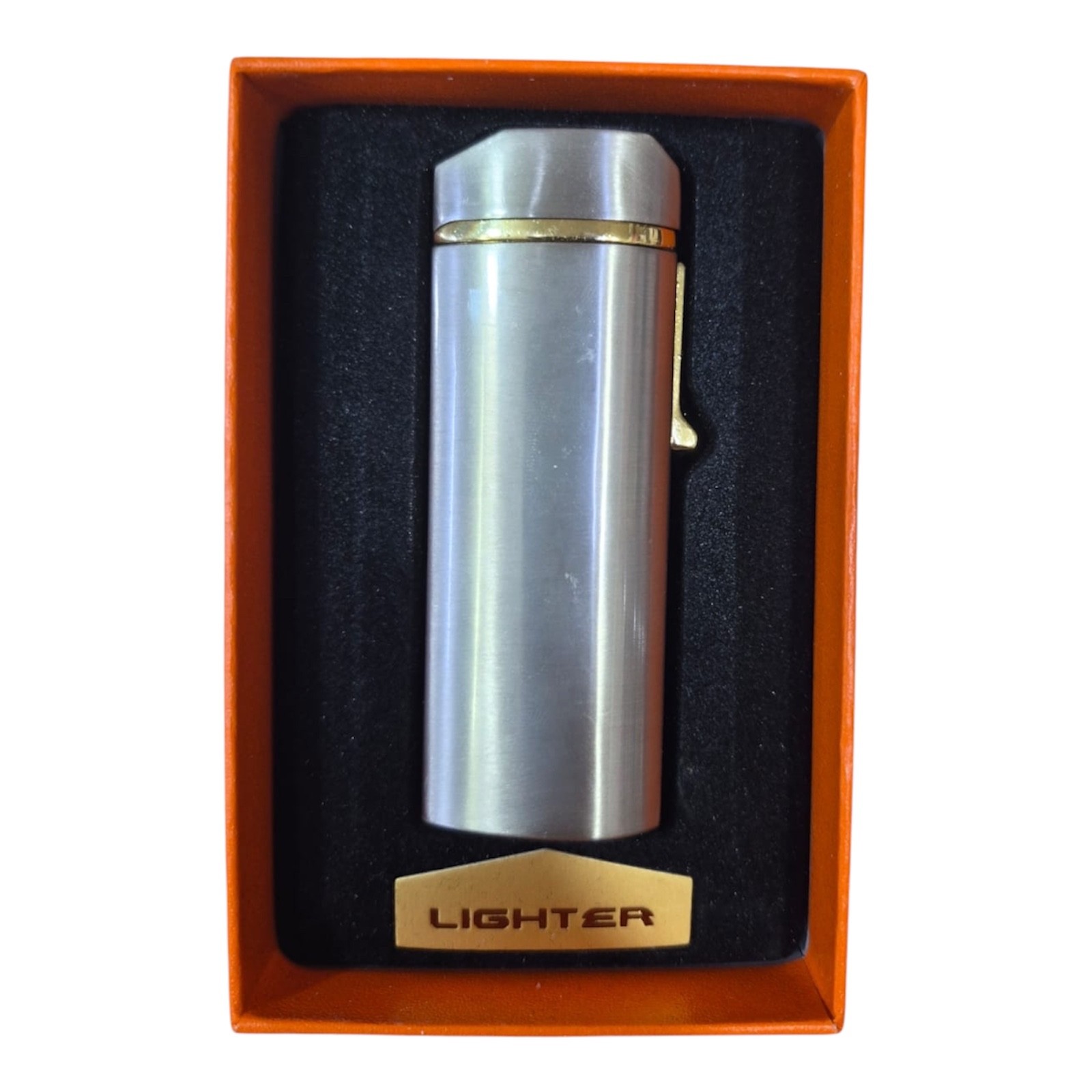 Luxury Cylindrical Metal Lighter Gold Trim 3 Colors Black Silver Gold Gift Box