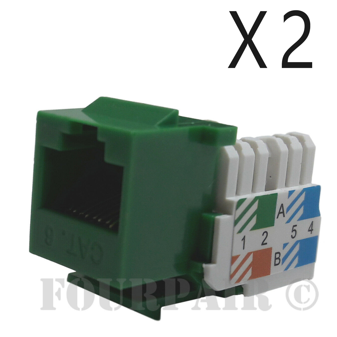 2x Pack Lot CAT6 Network RJ45 Port 110 Punch Down Keystone Snap-In Jack Green