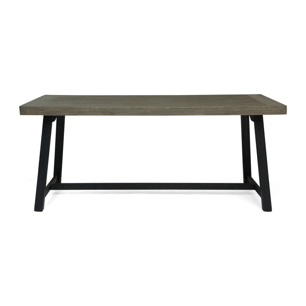 Rustic Acacia Wood Outdoor Dining Table, Slat Panel Top, Gray & Black