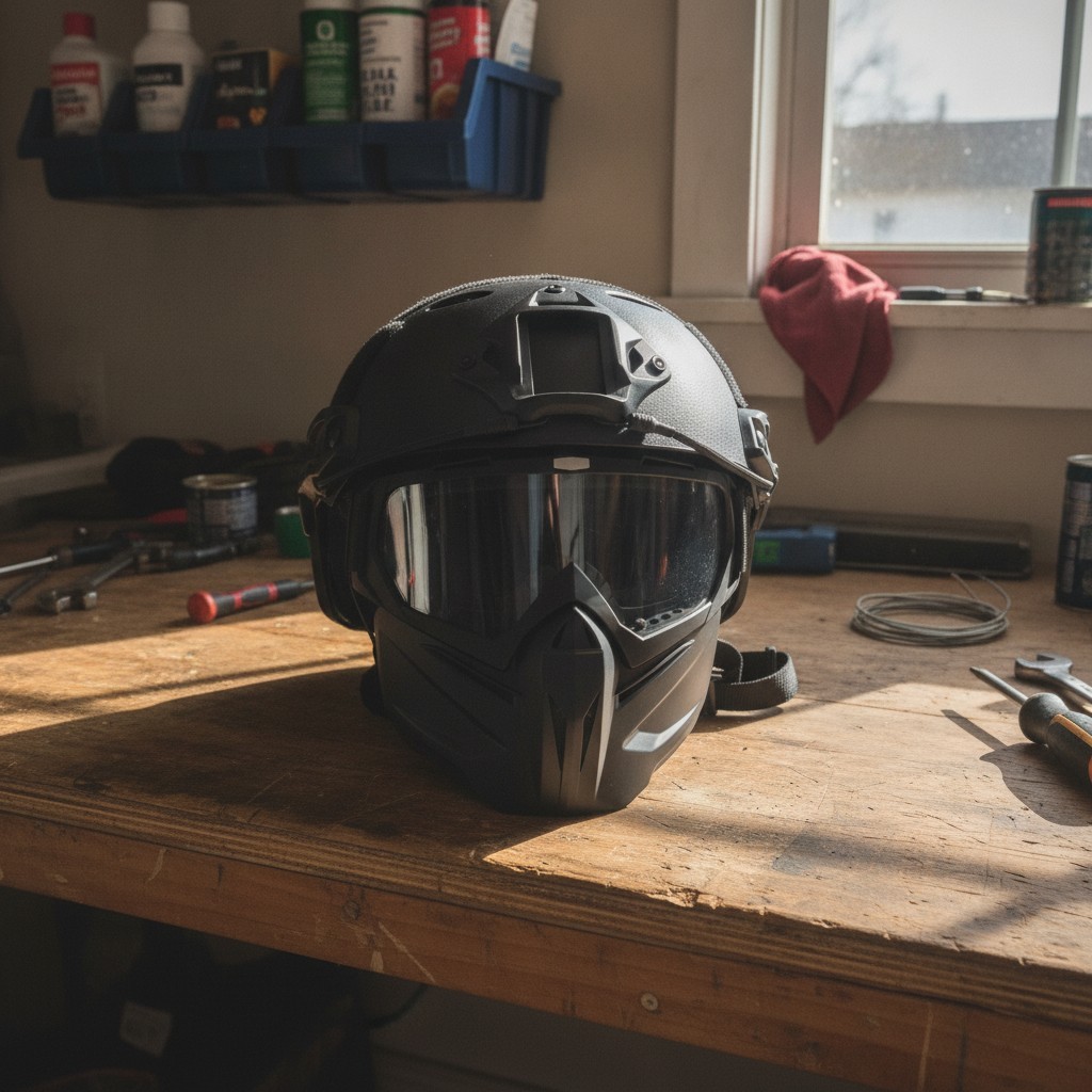 Airsoft Helmet and Mask, Full Face Mask with Detachable Goggles, Paintball Black