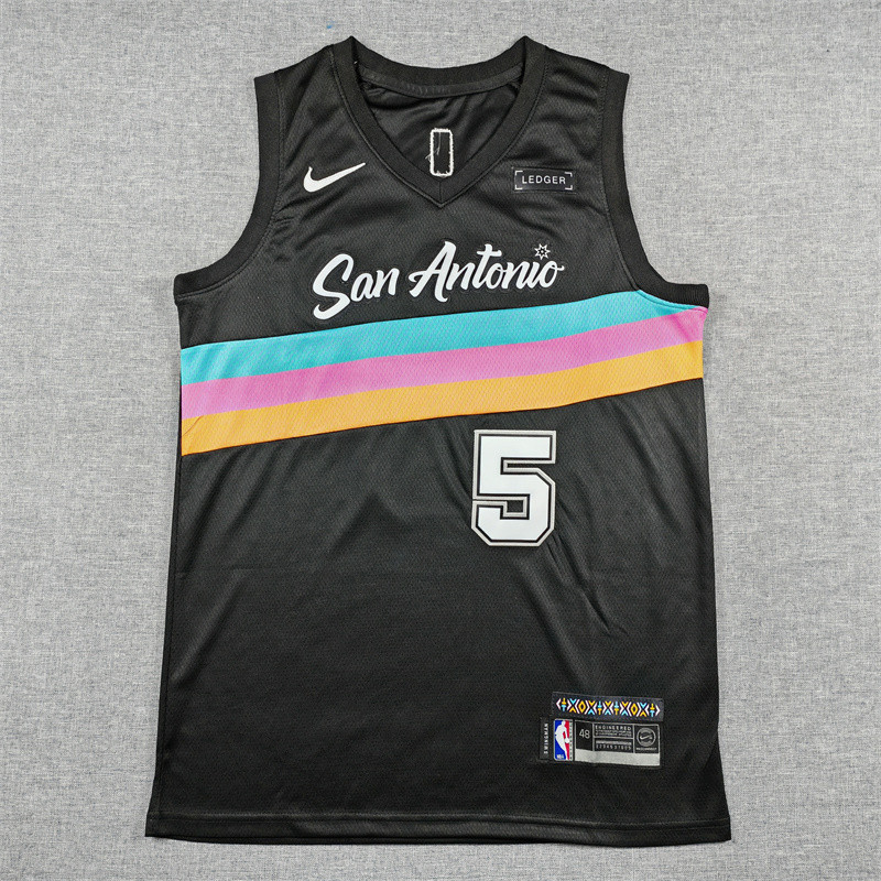 NBA 2026 New San Antonio Spurs #5 Outdoor Basketball Jersey – Black