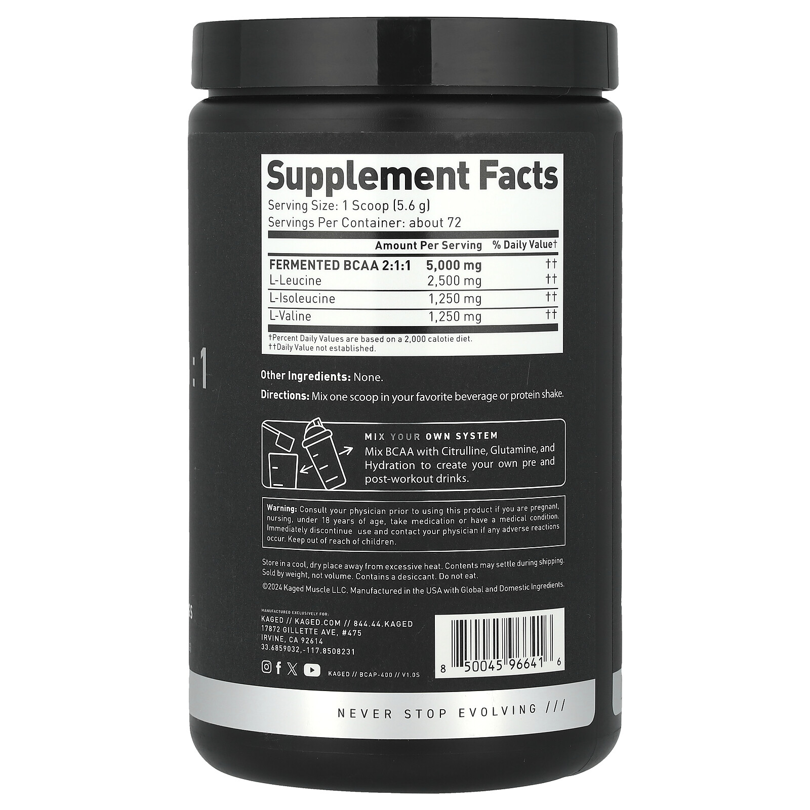 BCAA 2:1:1, Unflavored, 14.2 oz (403.2 g)