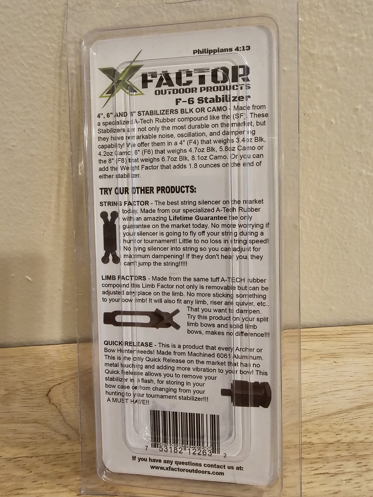 X Factor F-6 Bow Stabilizer Black 6 inch 4.7oz