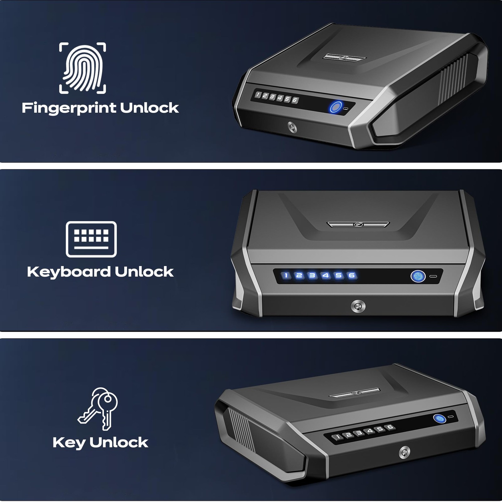 Handgun Safe with LCD Display Quick Access for 2-4 Pistols Fingerprint Keypad