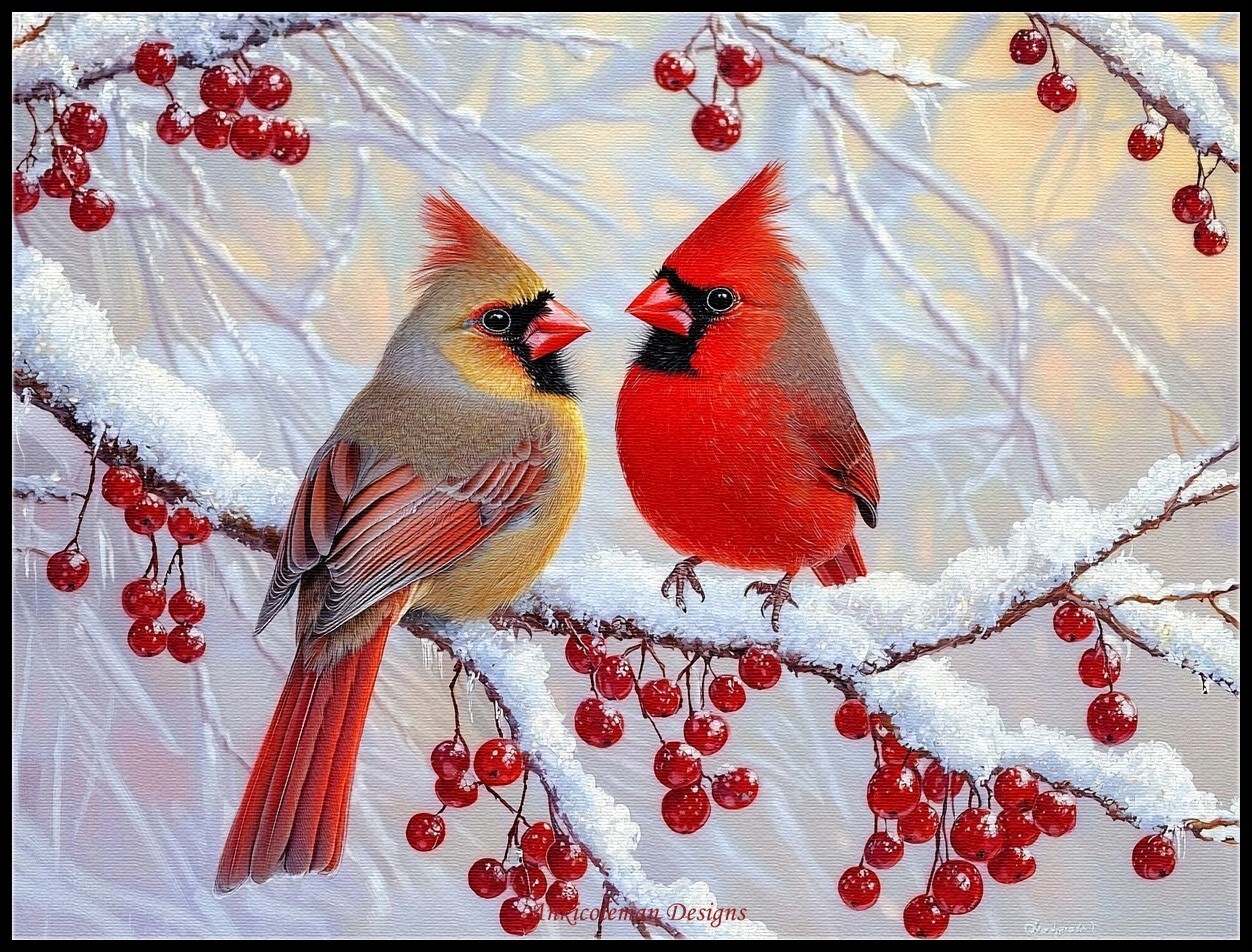 Winter Joy - Cardinal - Chart Counted Cross Stitch Patterns Needlework DMC Color