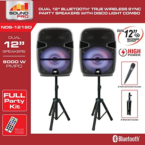 Naxa Electronics NDS-1218D Dual Bluetooth True Wireless Sync Party Speakers ...