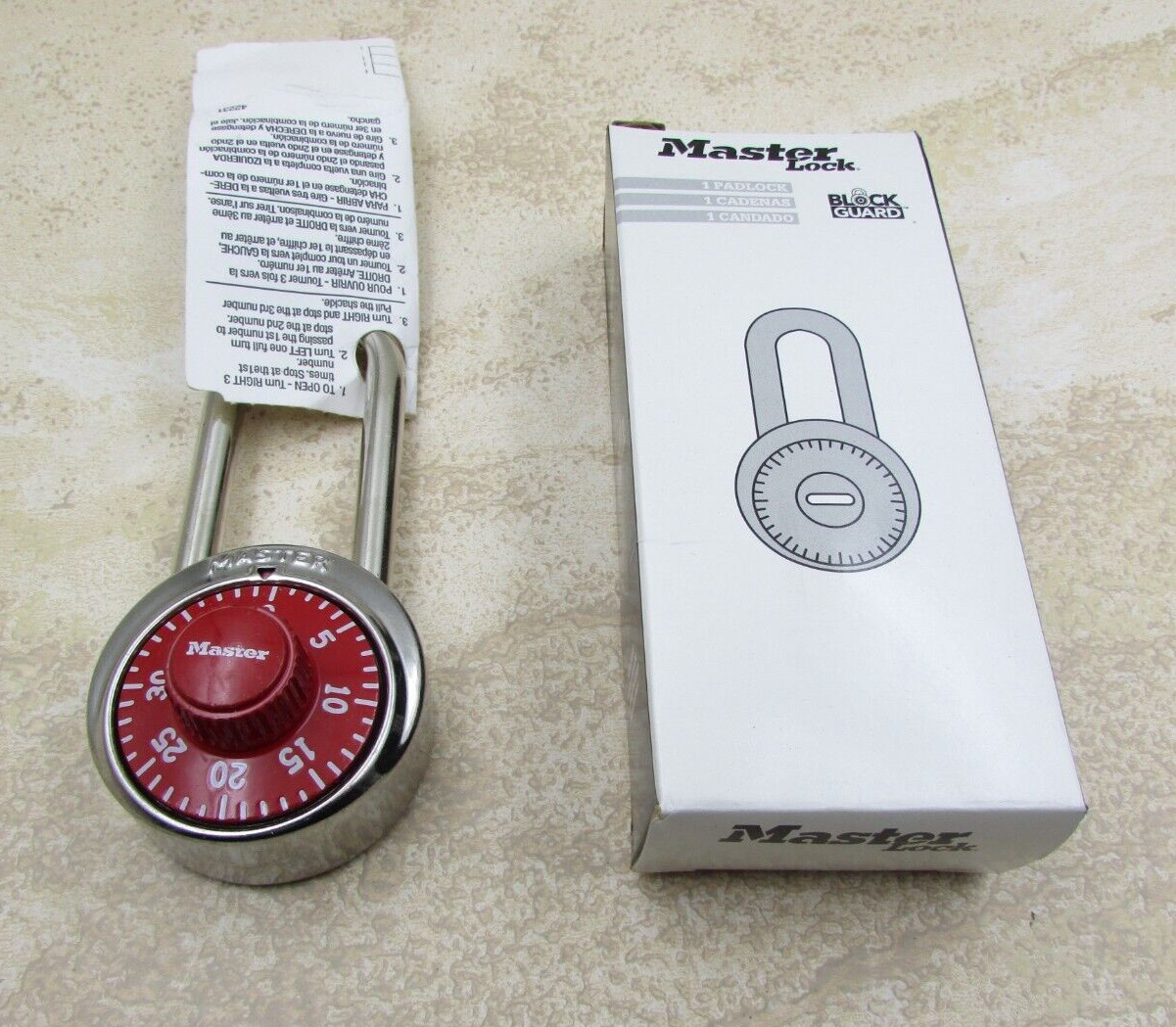 Master Lock 1502LH RED General Security Combo Long Padlock LH Shackle Red Dial