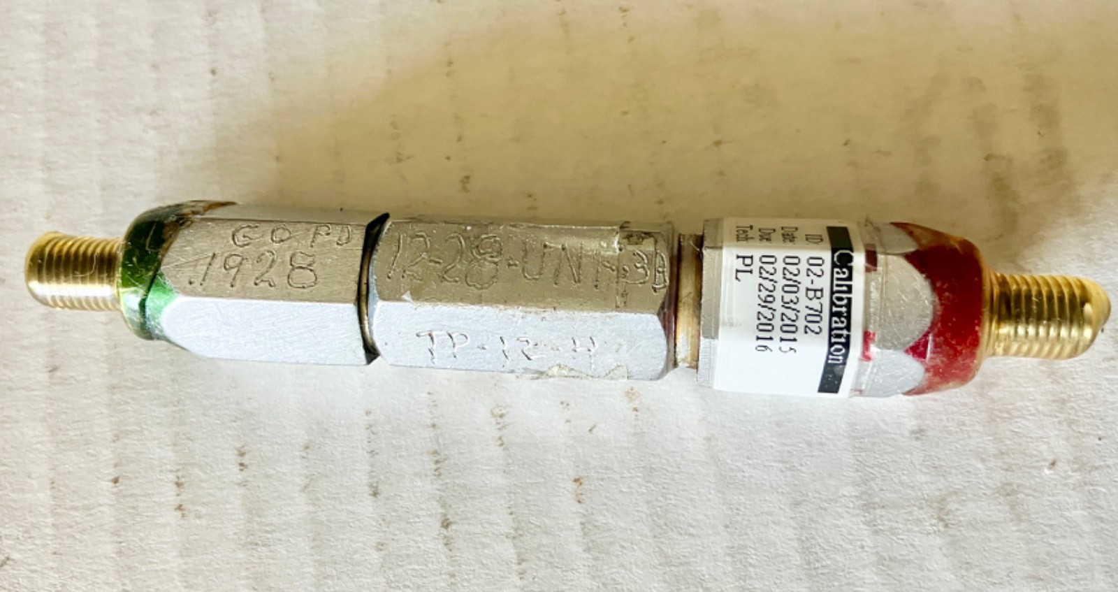 12-28 UNF 3B THREAD PLUG GAGE #12 .216 GO NO GO P.D.'S = .1928 & .1959