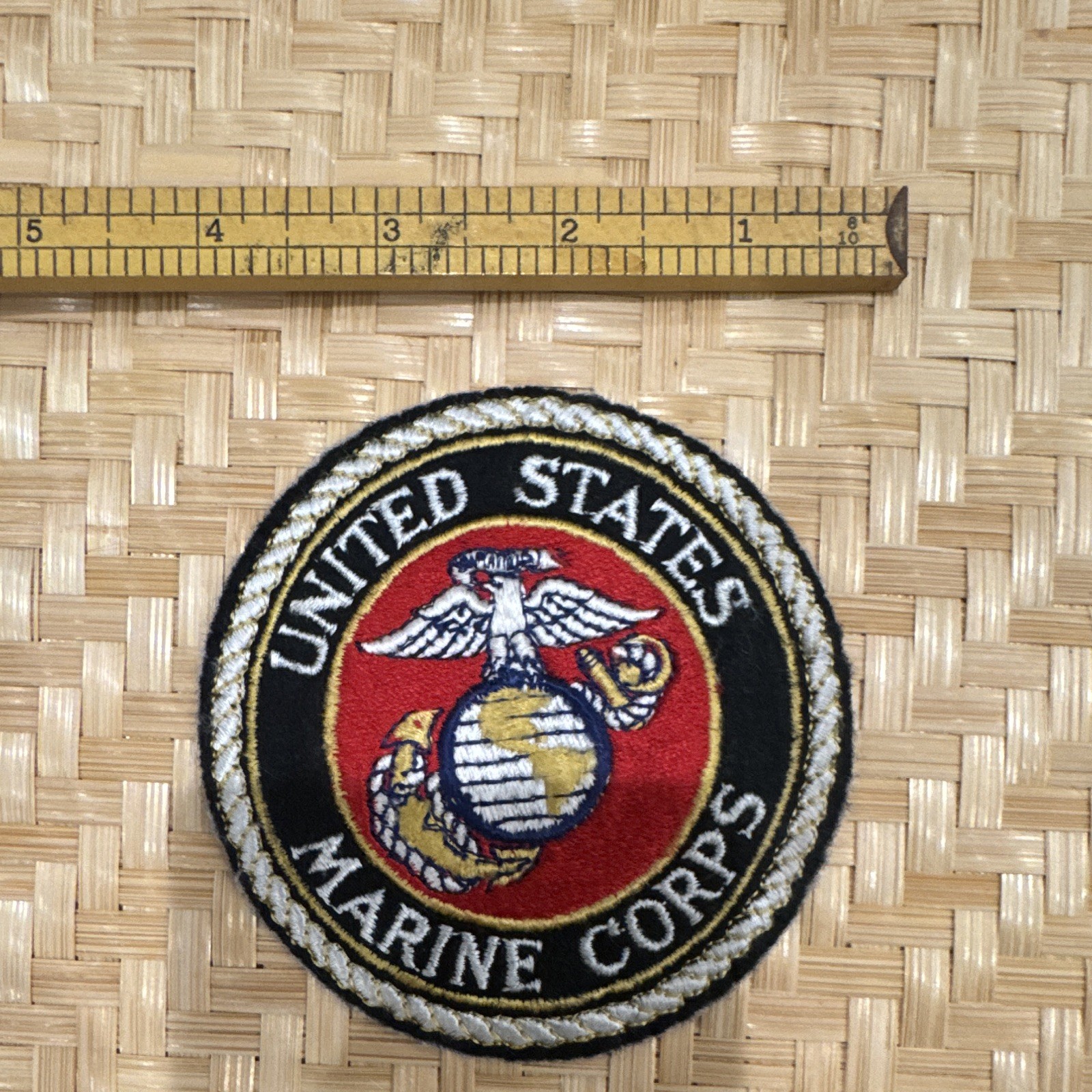 USMC Marines Round Embroidered Militaria Patch Black Red White Approx 3 in