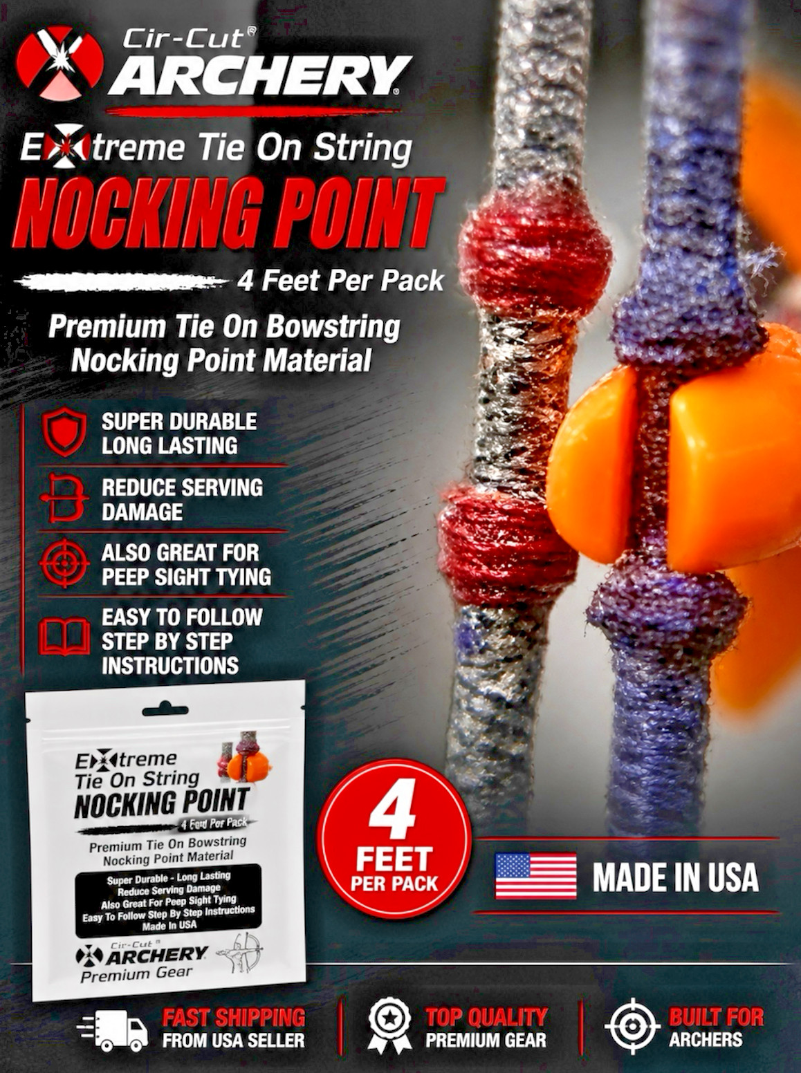 Red TIE ON BOWSTRING NOCKING NOCK POINT Archery Prevents Serving Damage USA NEW