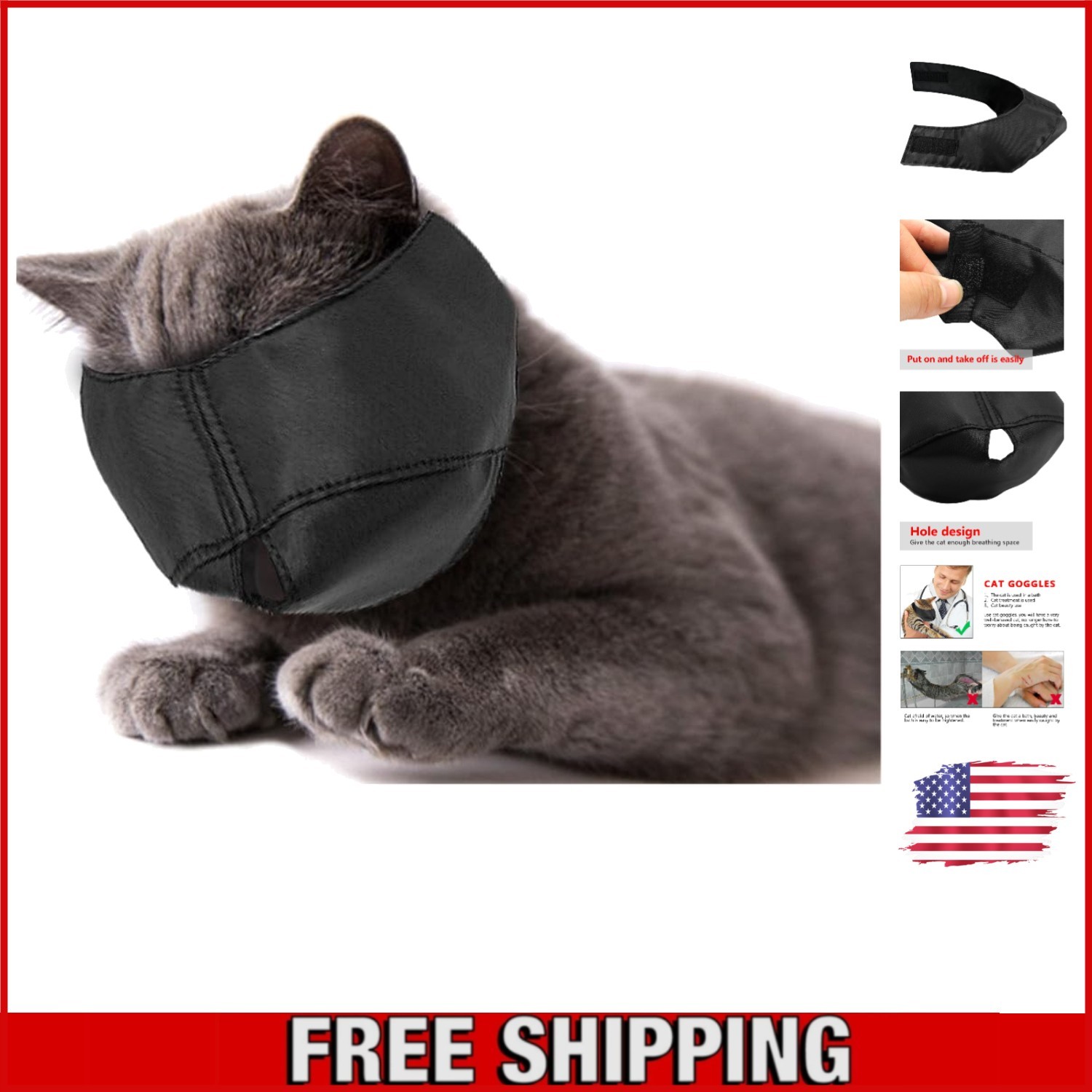 Adjustable Nylon Cat Muzzle - Anti-Biting Face Mask for Safe Grooming (Black S)