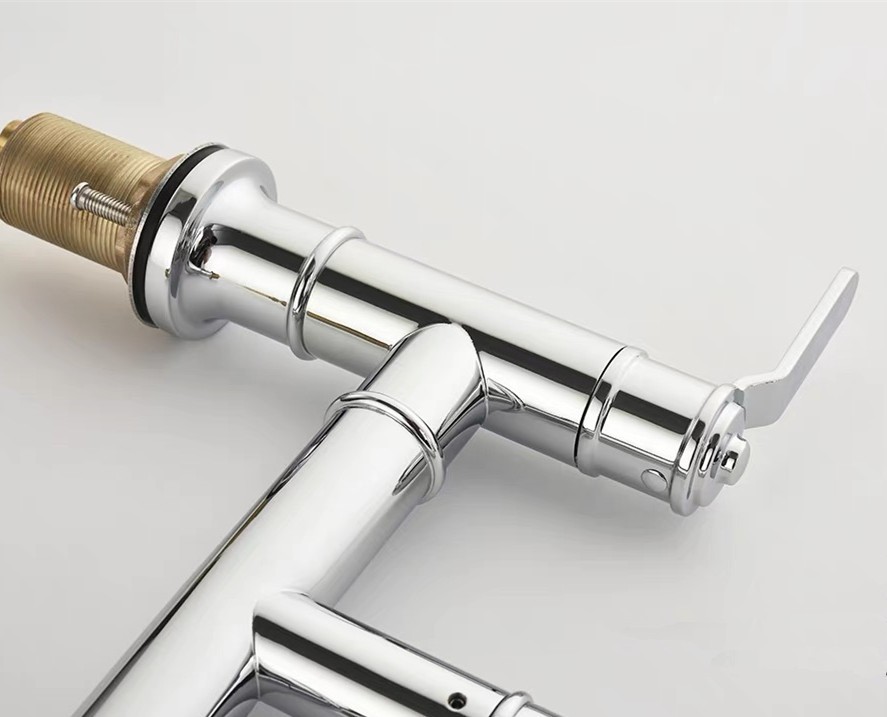 Brass Chrome Kitchen Faucet Double Handles Sink Mixer Tap Two Holes Deck Mounted