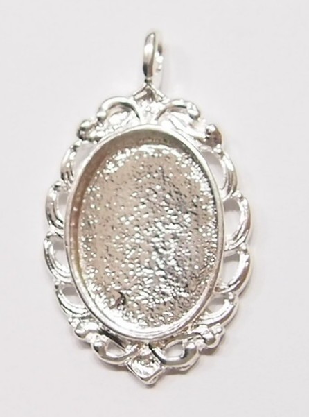 6 of 25x18mm Shiny Silver Scalloped Scroll Pendant Setting 4 Cabochons 45x27mm