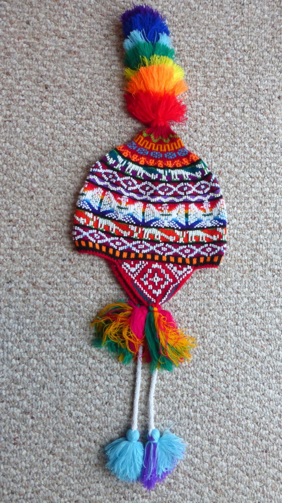 Peruvian Andean Mountain Shaman Q'ero chullo Beaded Ceremony hat - Adult Size