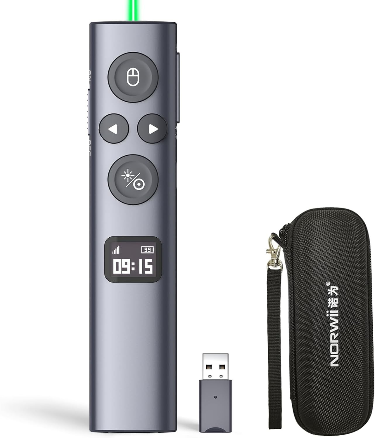 New Norwii N95s BLE Presentation Clicker w/ Digital Pointer USB-A Green Light