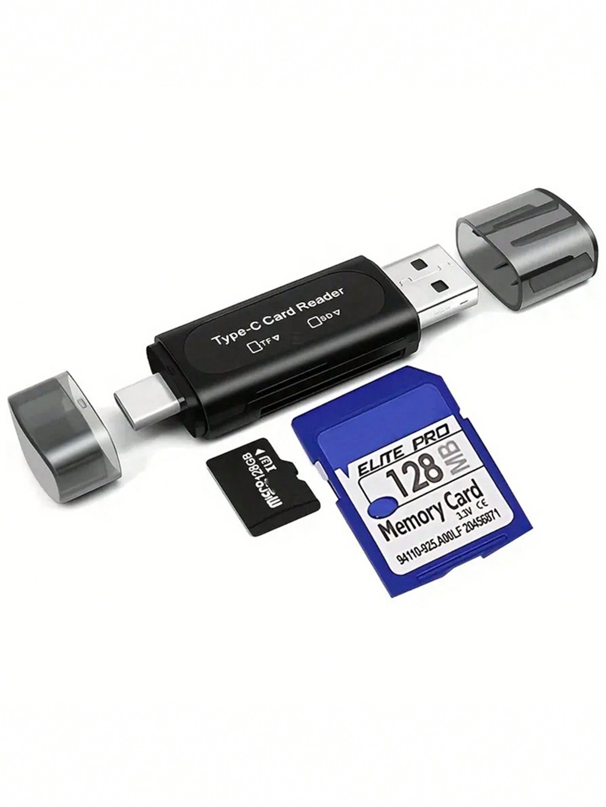 Black 4-In-1 USB Type-C Card Reader For SD MicroSD SDXC SDHC