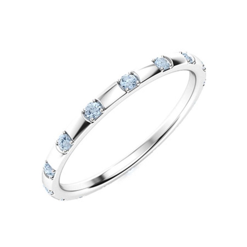Sterling Silver Round Natural Aquamarine Full Eternity Wedding Promise Ring