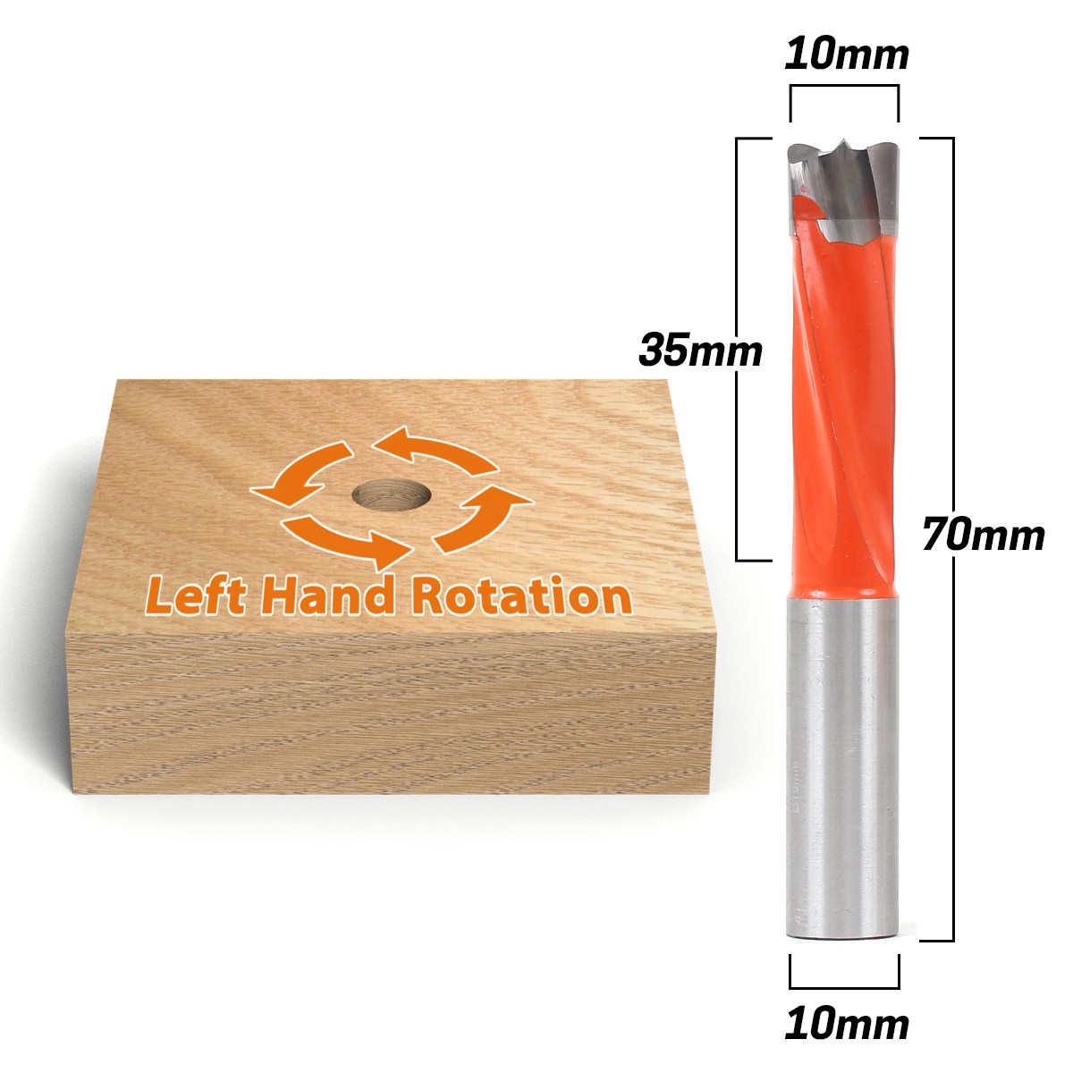 10mm Brad Point Boring Bit - Left Hand - 70mm - 10mm Shank - Yonico 41210L